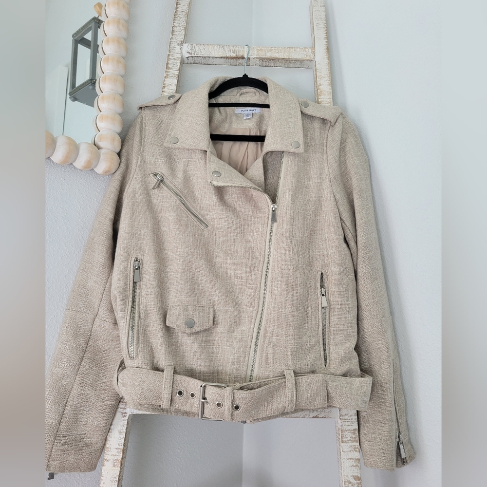 Pure Navy linen cotton blend moto jacket Sz L